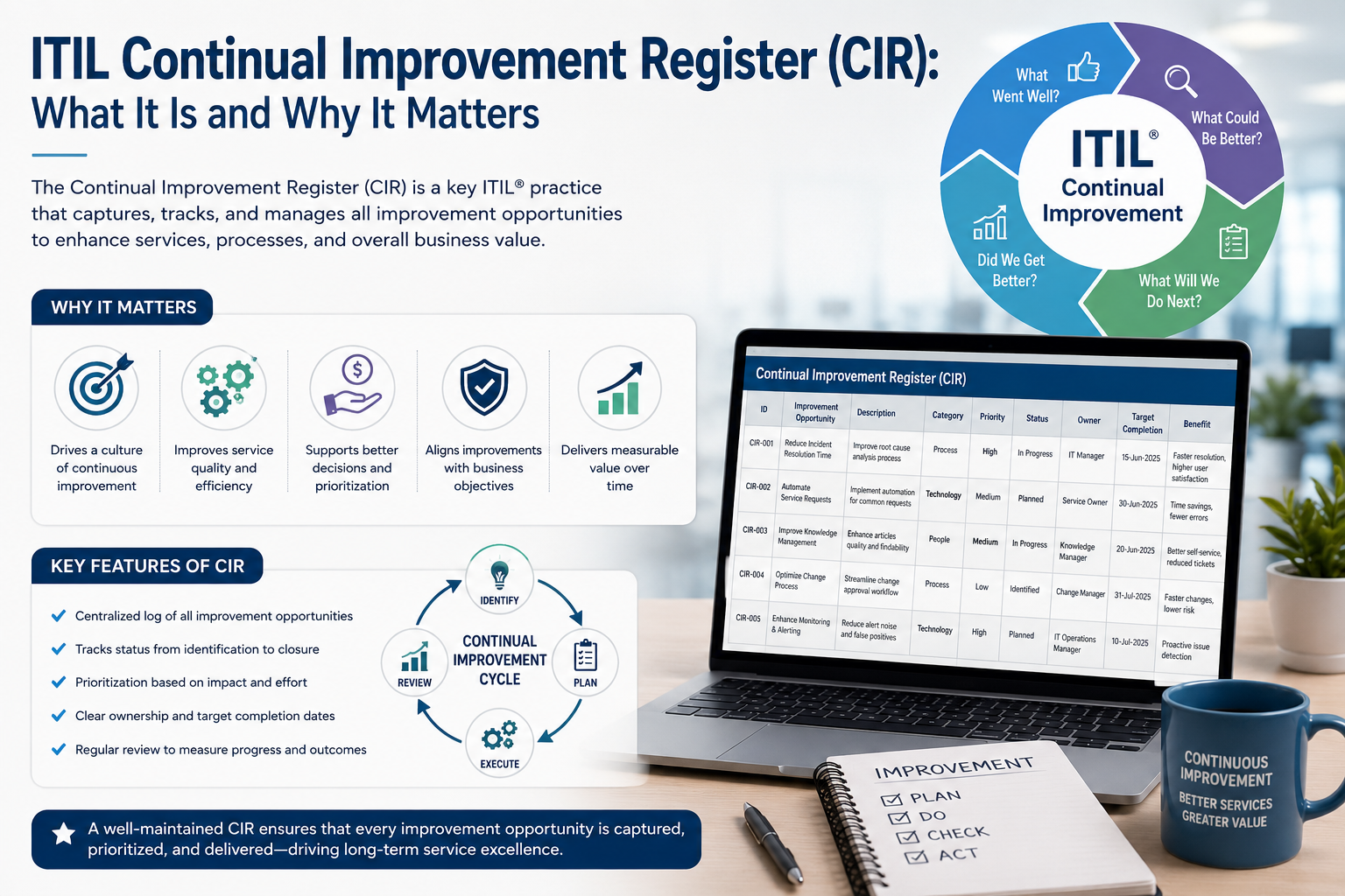 ITIL Continual Improvement Register (CIR): What It Is and Why It Matters